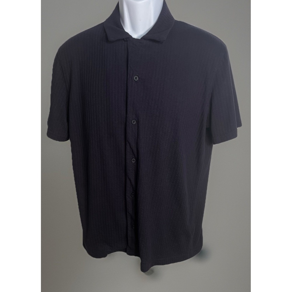 The‎ Commons Men's M Black Knit Polo Shirt Stretchy Preppy Gothic Minimalist